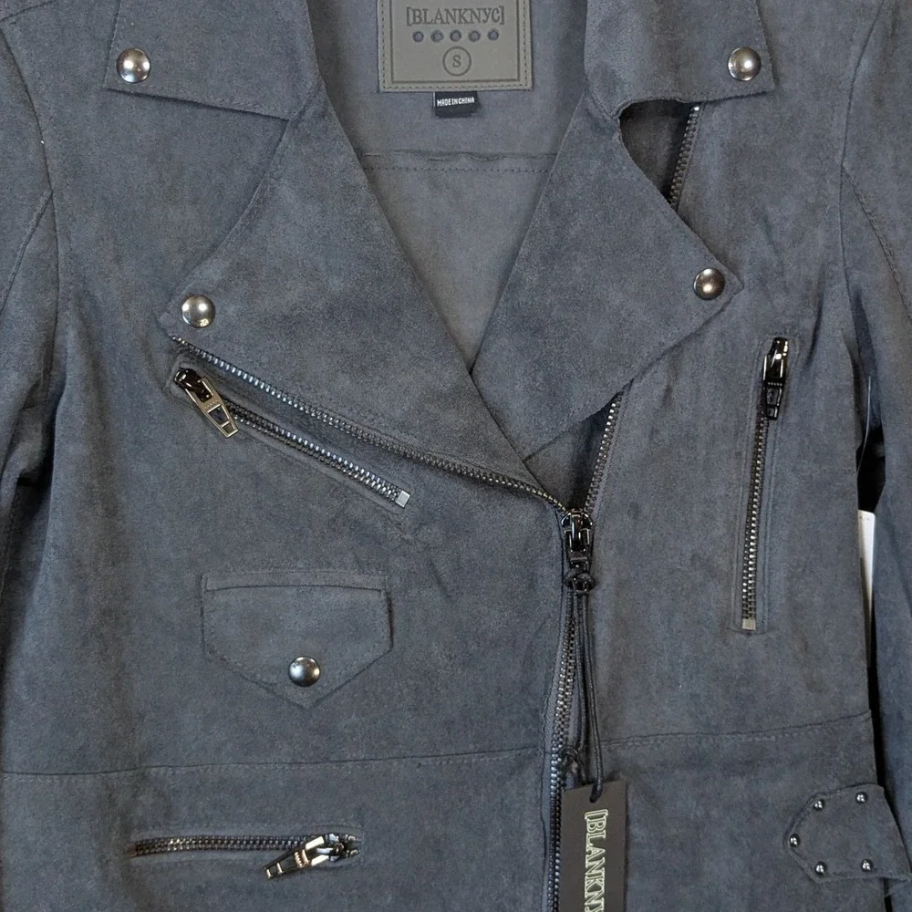 BlankNYC Anthropologie Grey Faux Suede Moto Jacket Womens Small Streetwear‎ NWT